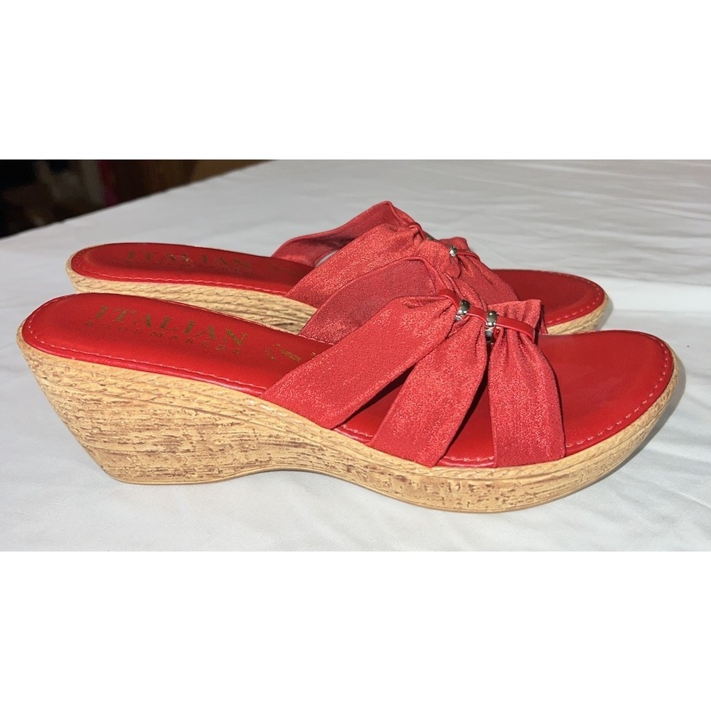 Italian Shoemakers Red wedge sandals cork heel Size 8/fits like 7